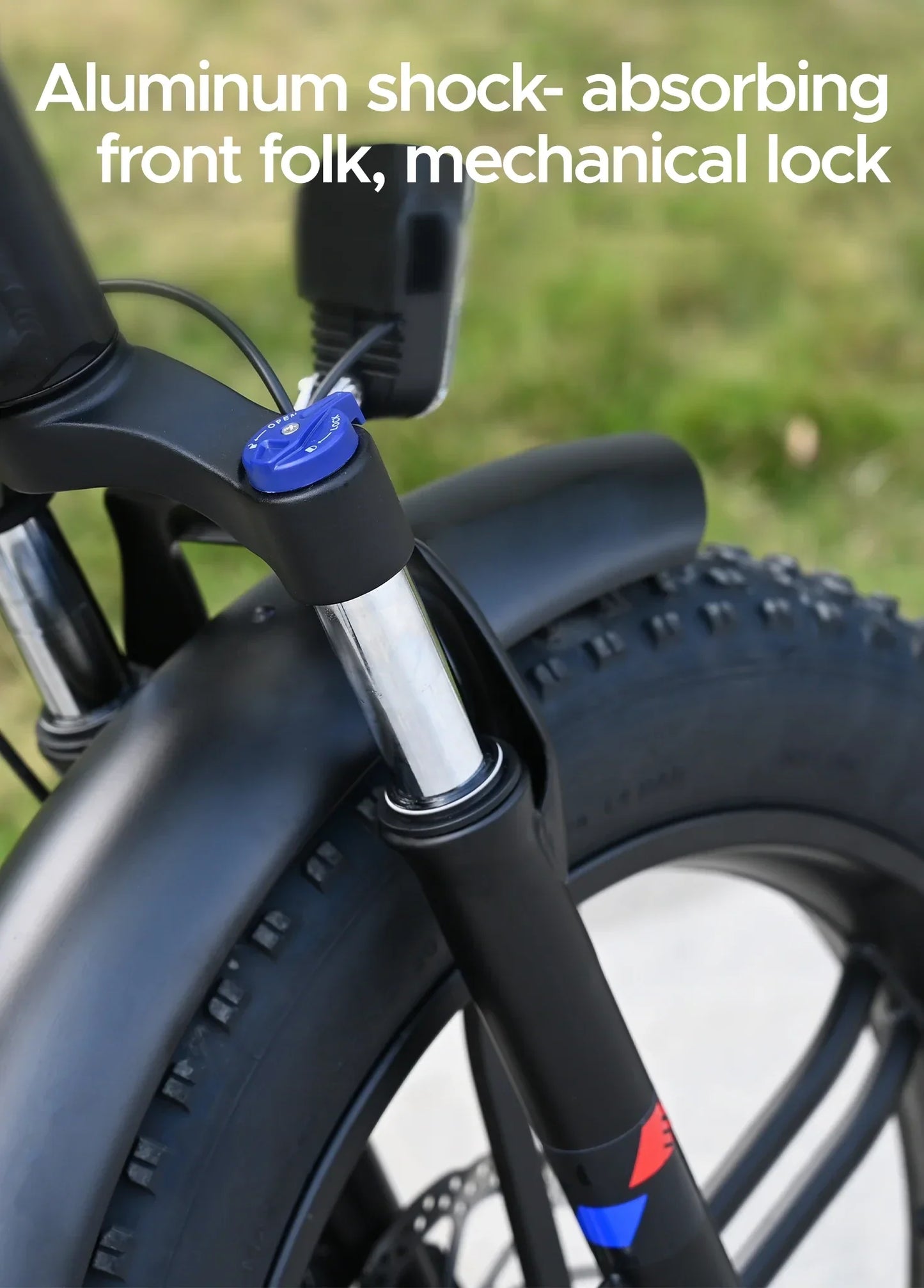 Electric bicycle Engwe Engine X – front fork and wheel close-up