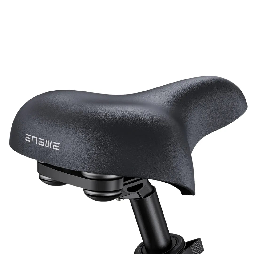 The Electric Bike Engwe L20 3.0 Boost features a comfortable black saddle with ergonomic design.