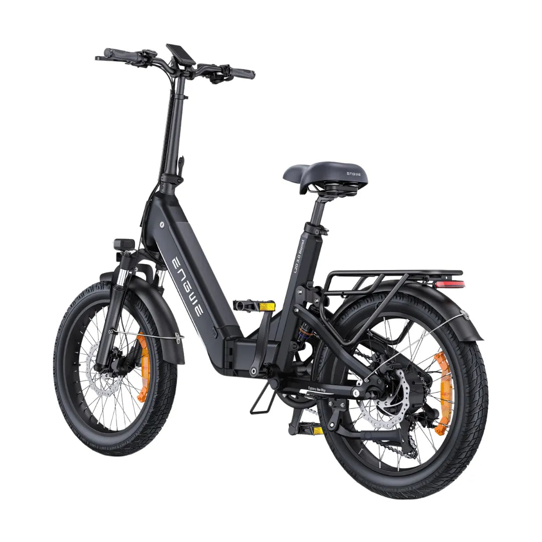 Electric bicycle Engwe L20 3.0 Boost – rear three-quarter view, black colour variant