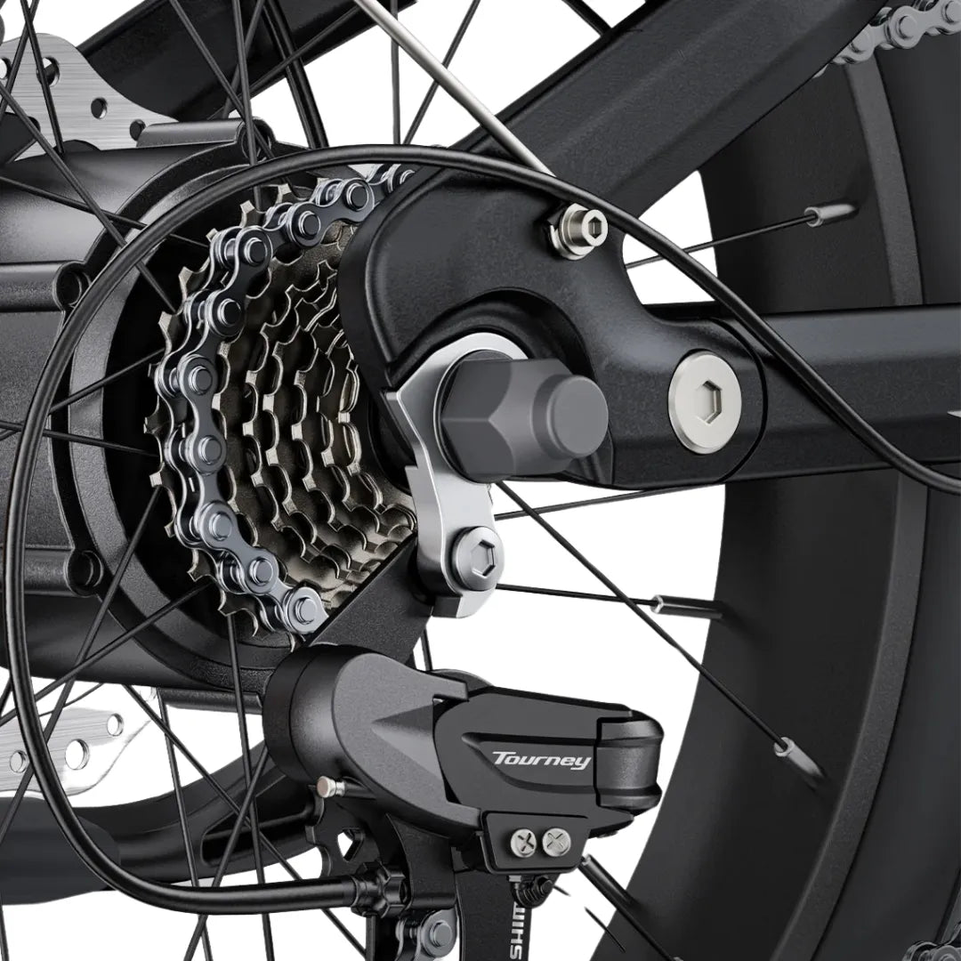 Electric Bike Engwe L20 3 0 Boost features a well-designed rear hub with a Tourney derailleur and chain.