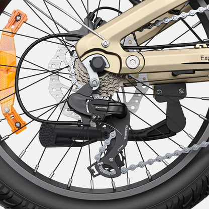 Electric Bike Engwe L20 3 0 Pro features a detailed close-up of its rear derailleur and wheel components.