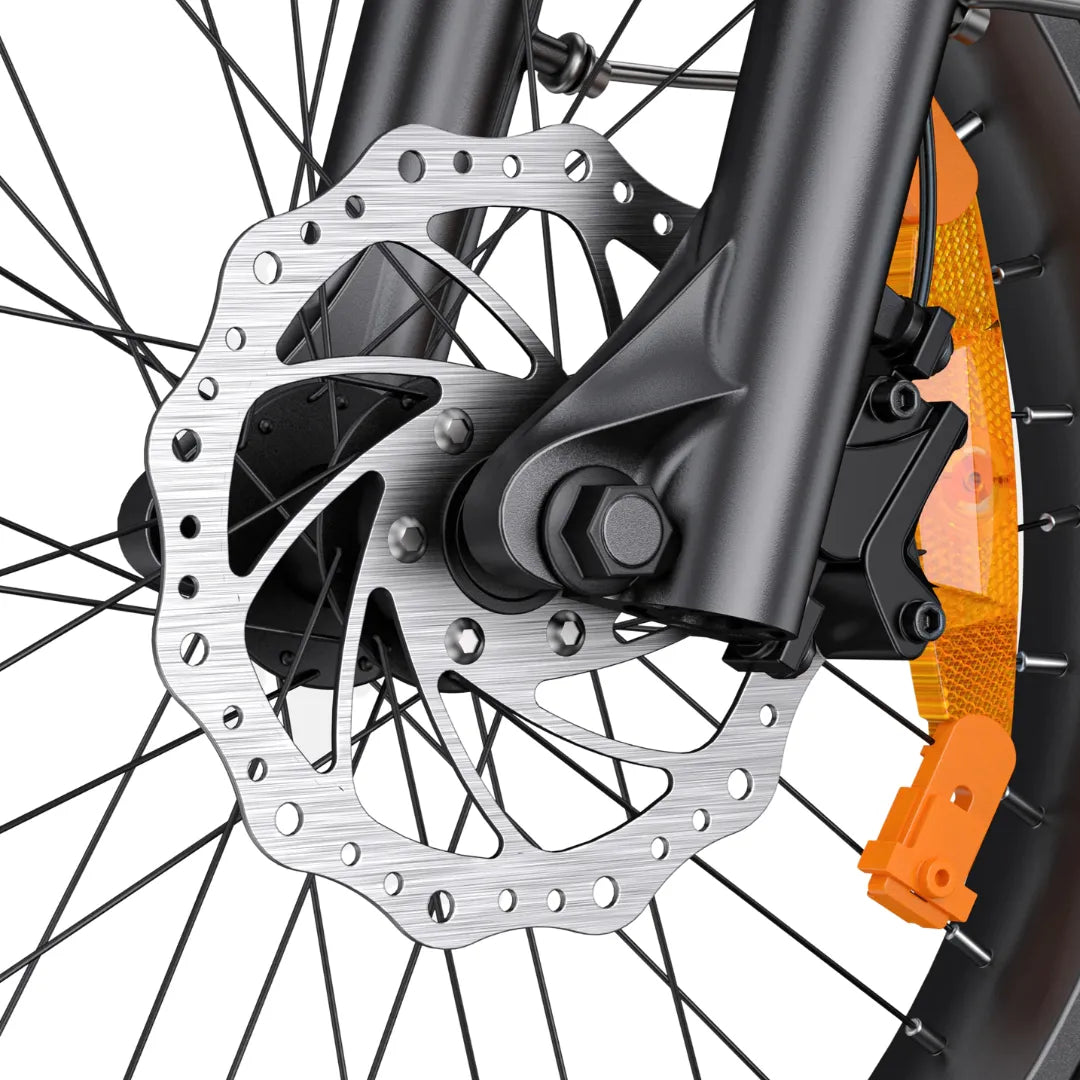 Electric Bike Engwe L20 3 0 Pro features a close-up view of its high-performance disc brake system.