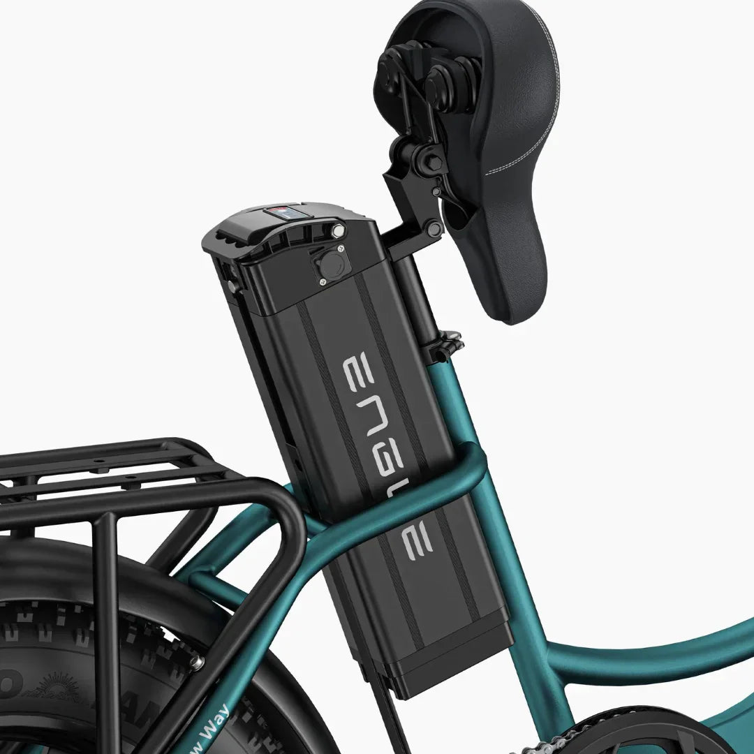 Electric bicycle Engwe L20 Boost – battery and seat close-up
