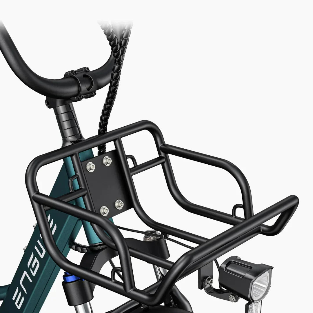 Electric bicycle Engwe L20 Boost – front rack and headlight close-up