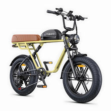 Electric Bike Engwe M1 features a compact design, sturdy frame, comfortable brown seat, and thick tires.