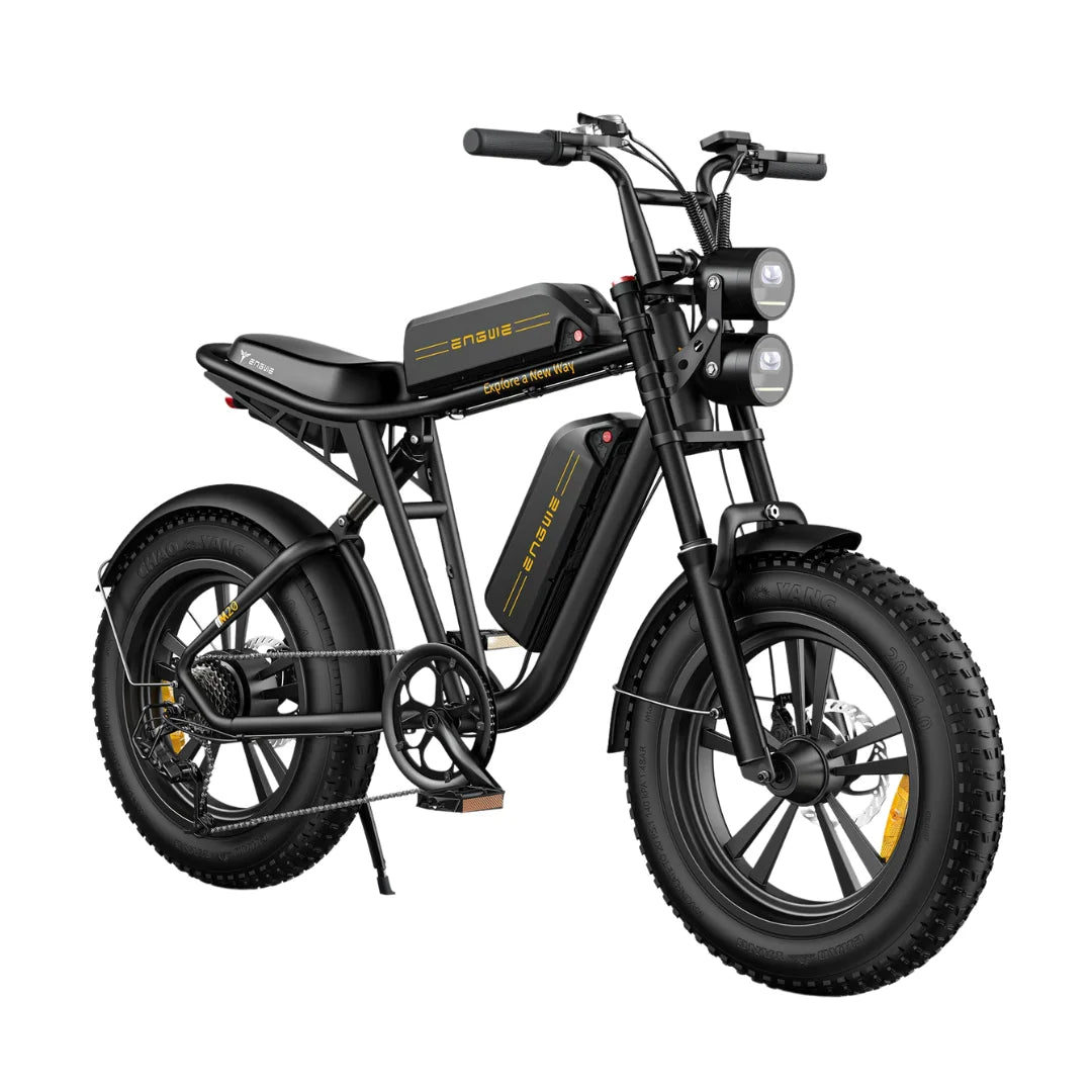 Electric bicycle Engwe M20 – front three-quarter view, black colour