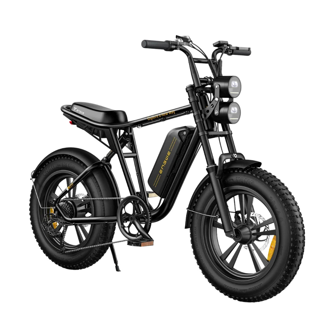 Electric bicycle Engwe M20 – front three-quarter view, black colour