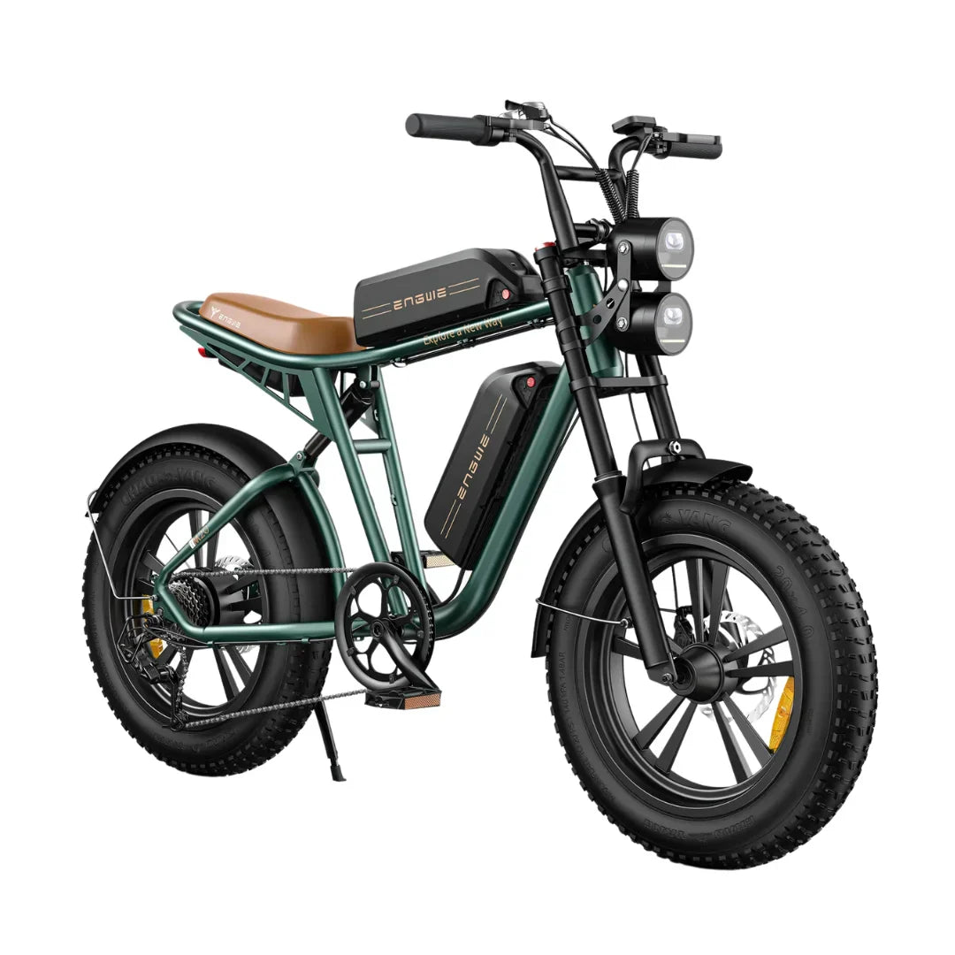 Electric bicycle Engwe M20 – front three-quarter view, green colour
