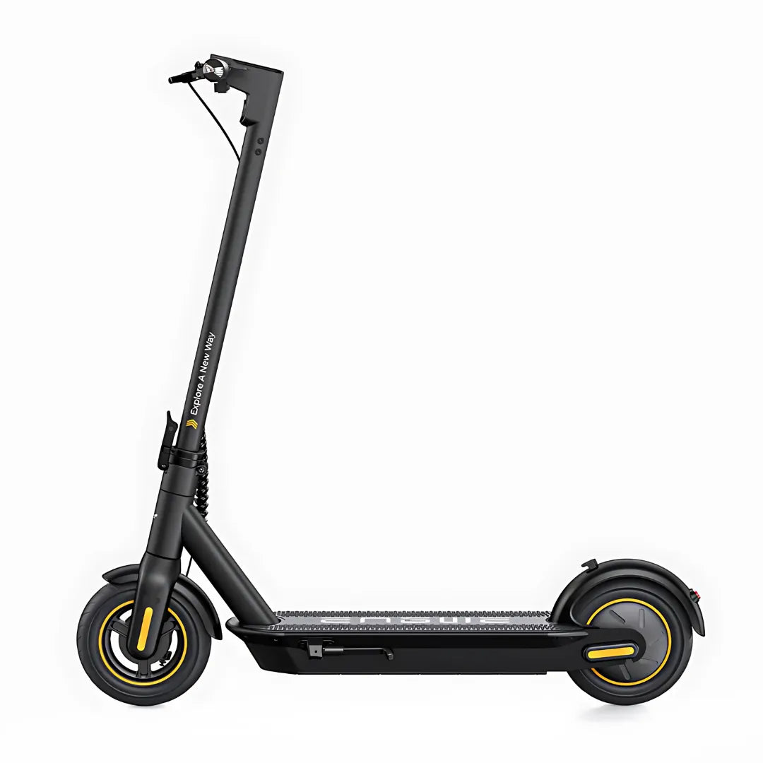 Electric Scooter Engwe Y10 features a sleek black design, sturdy frame, and yellow accents, perfect for urban mobility.