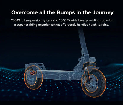 Electric Scooter Engwe Y600S features full suspension and 10*2.75 wide tires for superior, smooth riding.