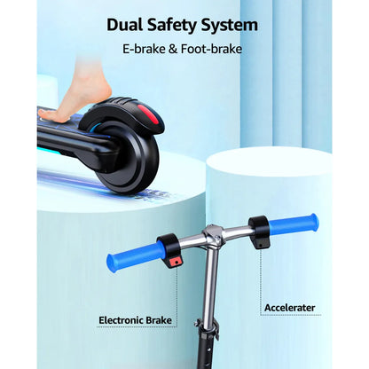 The Electric Scooter Gyroor H30 Max features a dual safety system with an electronic brake and foot-brake.