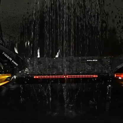Electric Scooter Hiley Tiger King features a sleek design, illuminated deck, and water resistance under heavy rain.