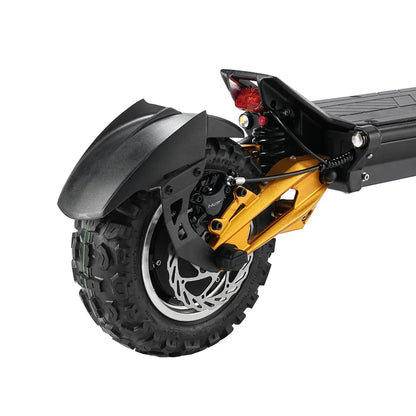 Electric Scooter Hiley Tiger King features a robust rear wheel with heavy-duty tire, gold suspension components, and protective fender.