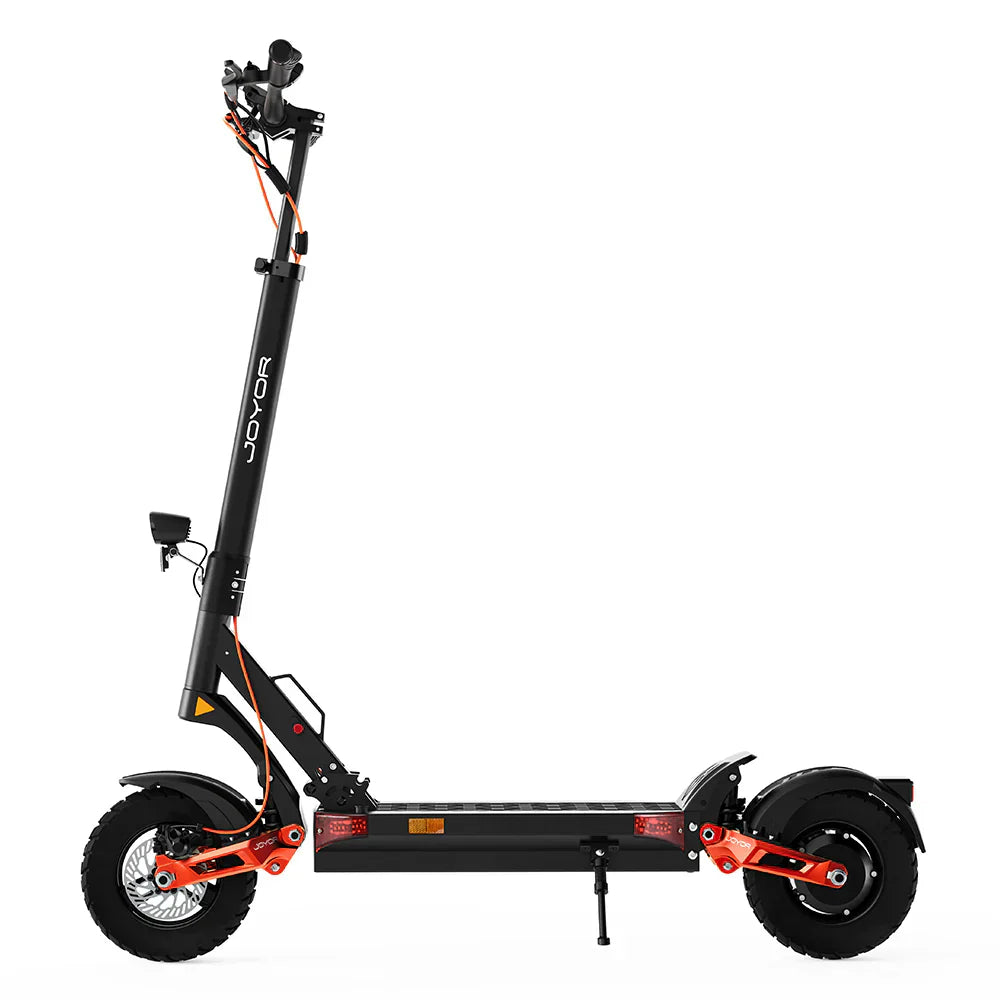 Electric scooter Joyor T6 – side view, kickstand down