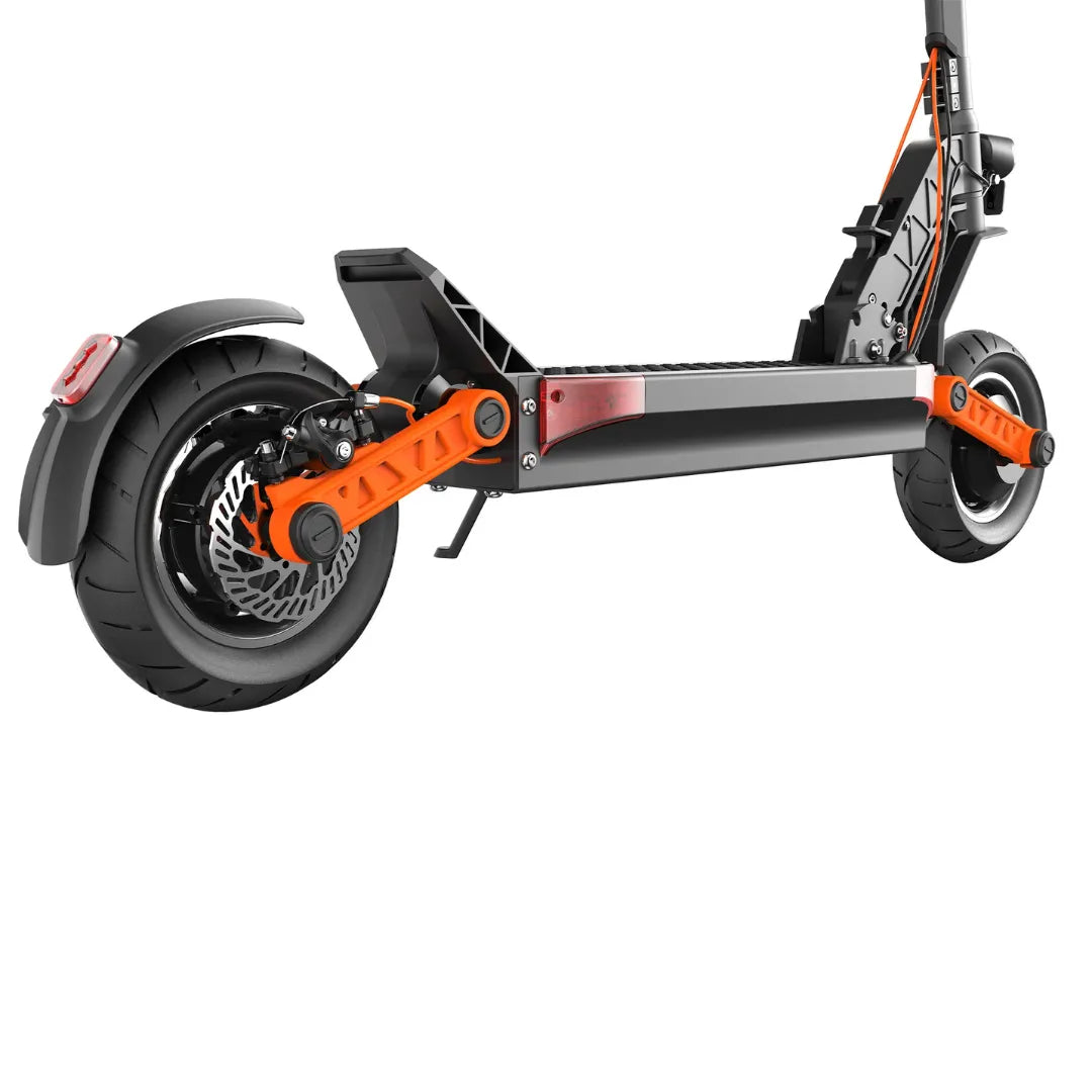 Electric scooter Joyor S-PRO – rear wheel and disc brake close-up