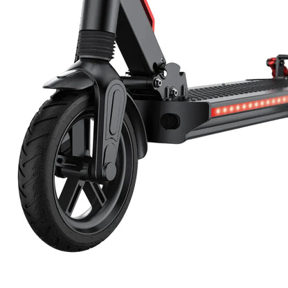 Electric Scooter Joyor G5 features a robust front wheel with a textured tire and integrated LED lights.