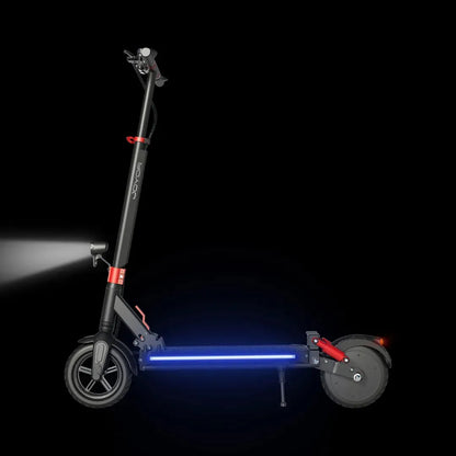 Electric Scooter Joyor G5 features a sleek design, illuminated deck, front light, and sturdy wheels for a smooth ride.