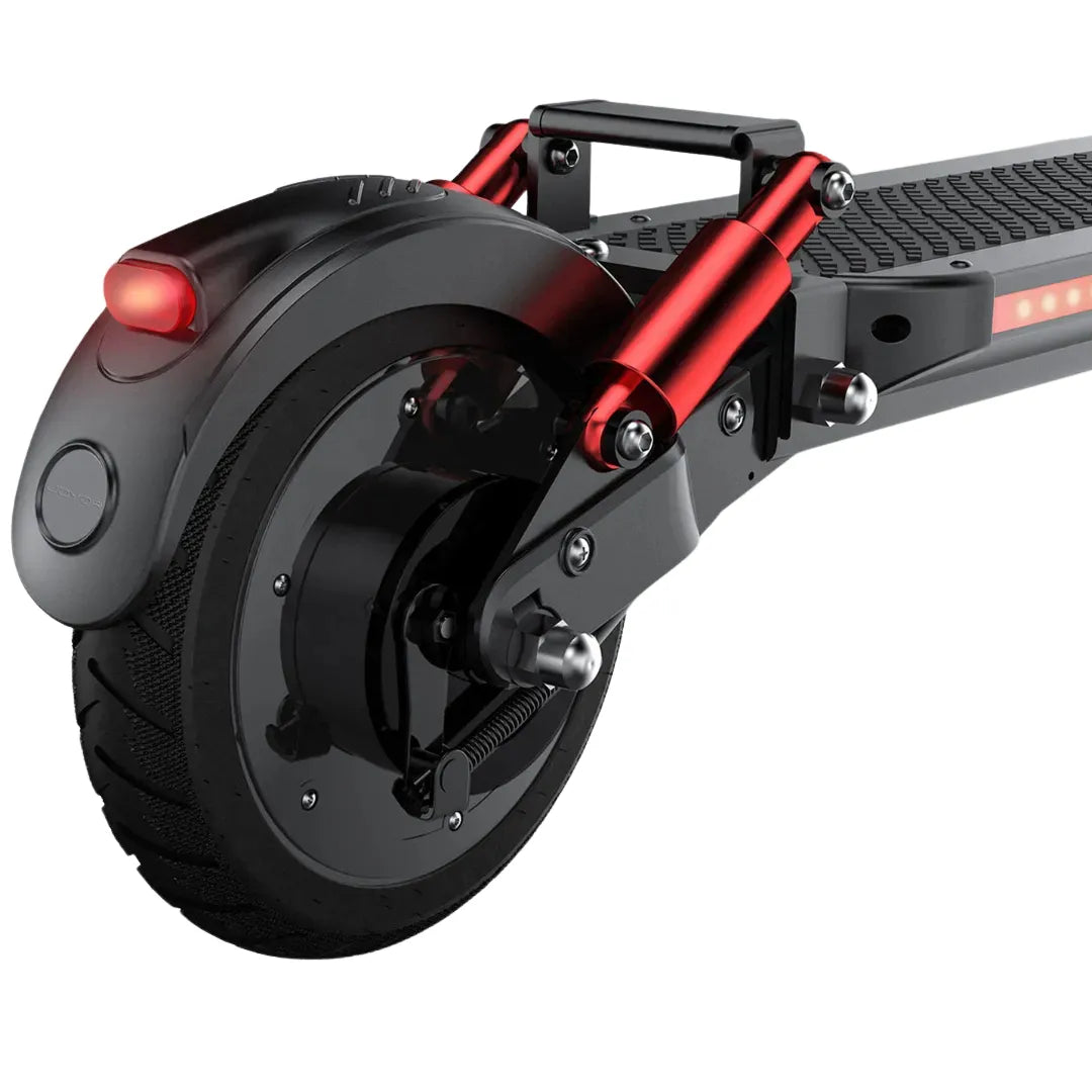 Electric scooter Joyor G5 – rear wheel and brake light close-up