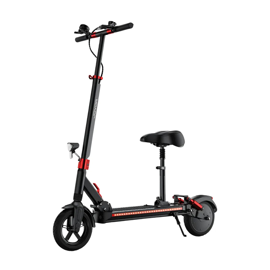 Electric scooter Joyor G5 – front three-quarter view with seat