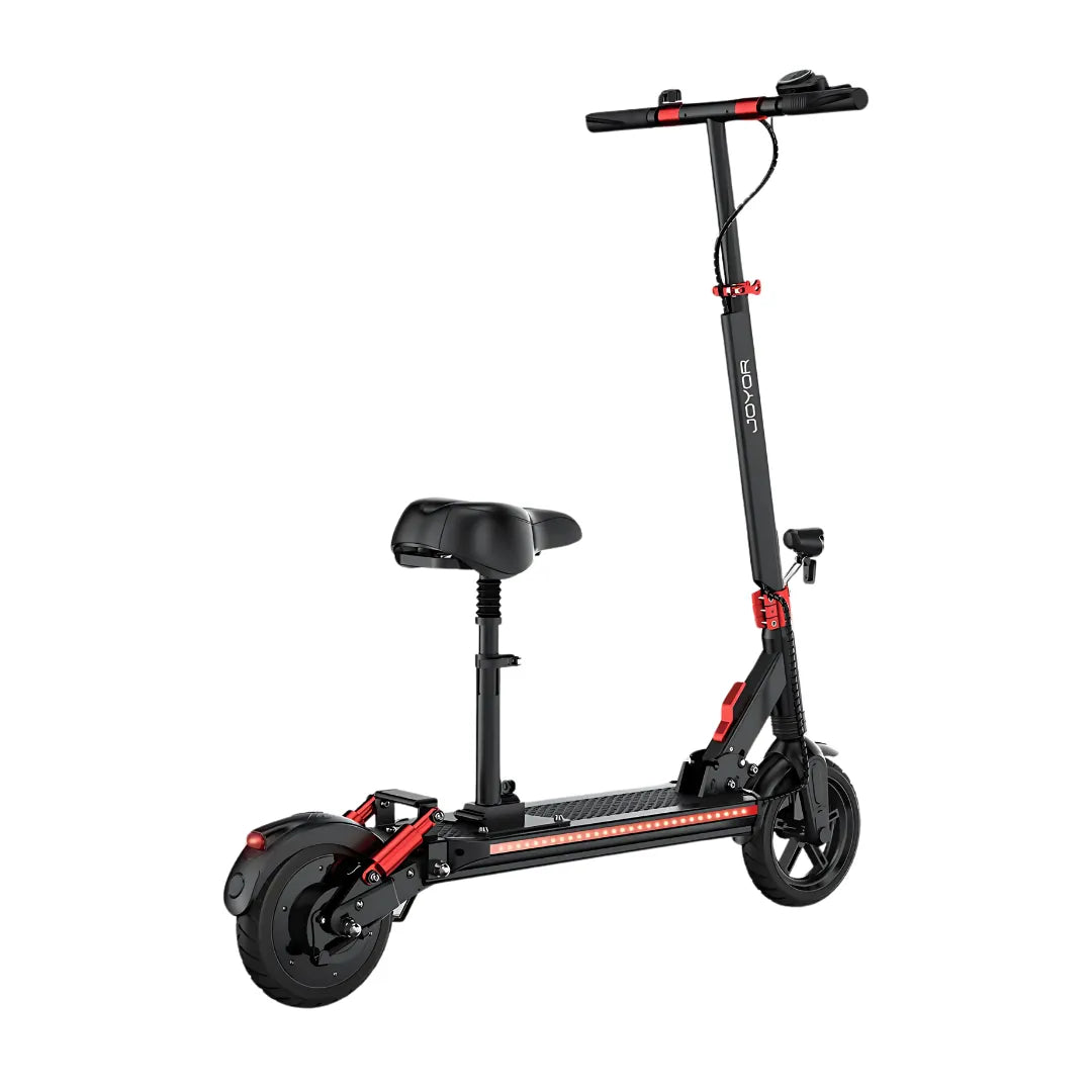 Electric Scooter Joyor G5 features a sleek design, adjustable seat, and sturdy frame for comfortable rides.