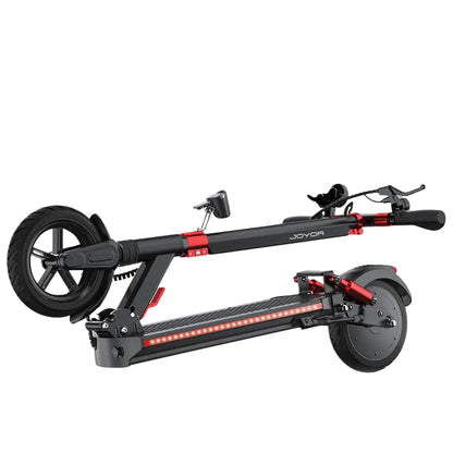 Electric Scooter Joyor G5 features a sleek, foldable design with robust wheels, adjustable handlebars, and LED lights.
