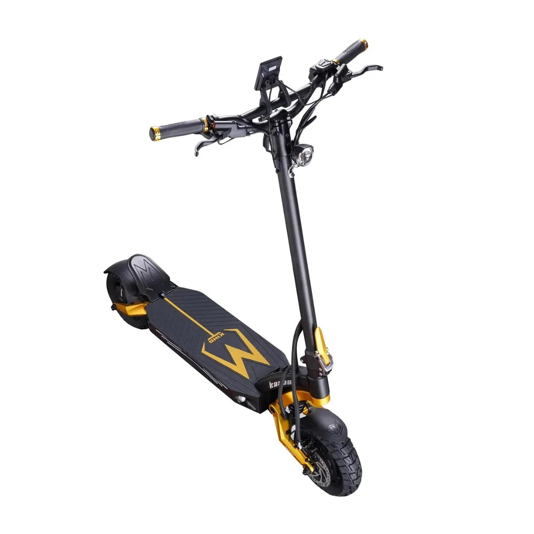 Electric Scooter Kaabo Mantis King GT features a sleek black and yellow design, sturdy frame, and wide deck.