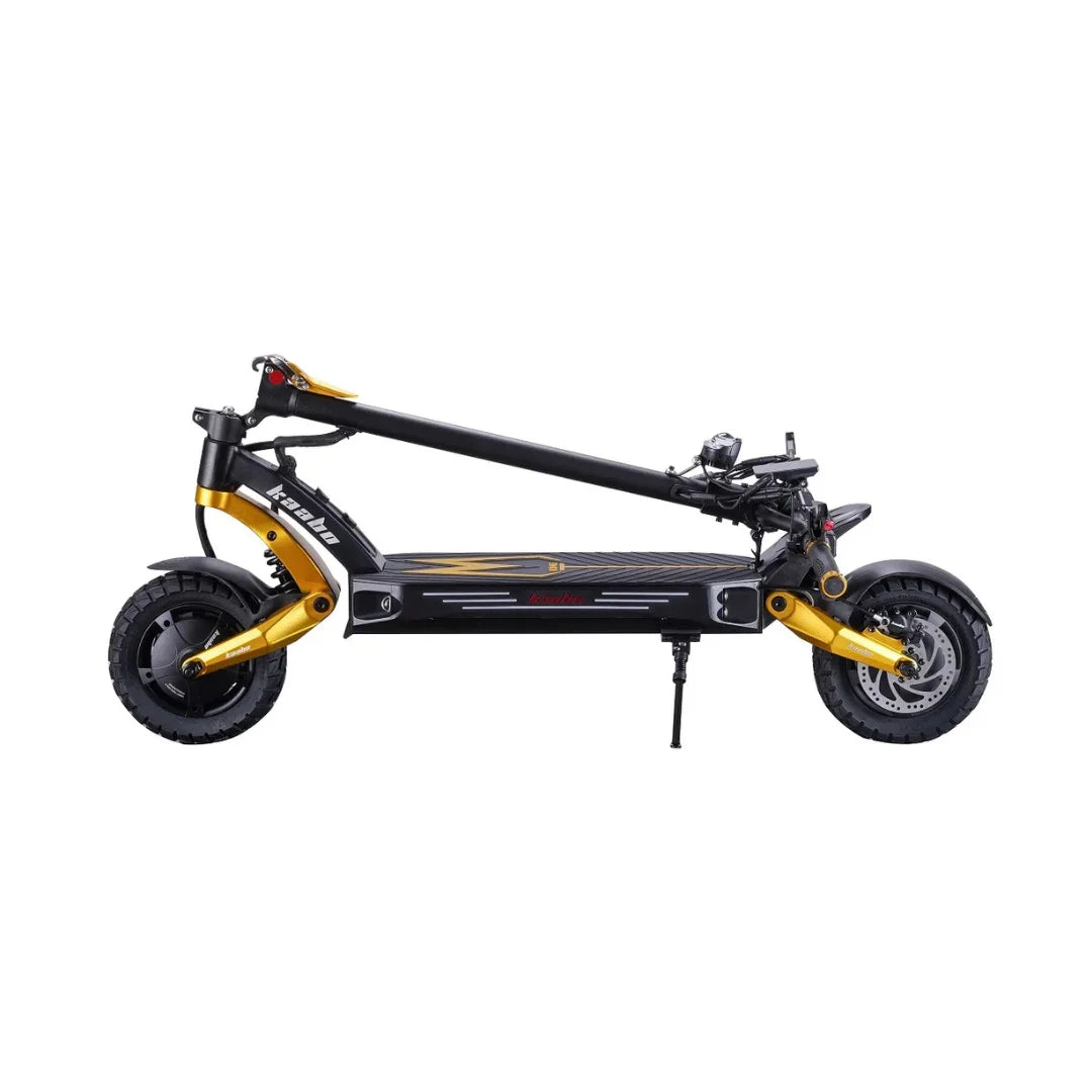 Electric scooter Kaabo Mantis King GT – folded side view, gold accents
