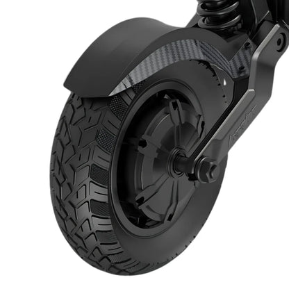 Electric Scooter Kaabo Mantis X Plus features a sturdy rear wheel, durable tire tread, and a sleek design.