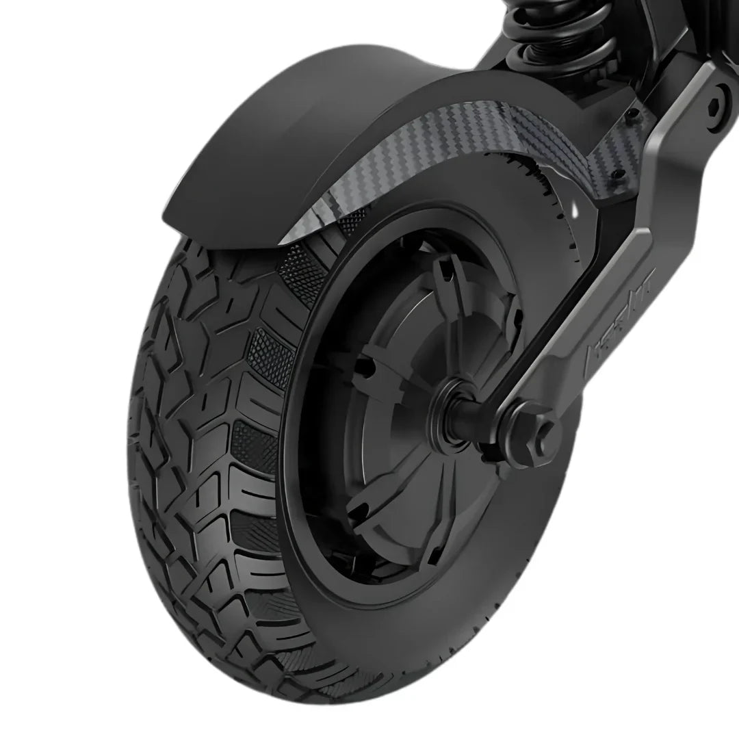 Electric scooter Kaabo Mantis X Plus – rear wheel and suspension close-up