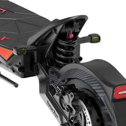 Electric Scooter Kaabo Mantis X Plus features a robust rear suspension, sleek design, and carbon fiber accents.