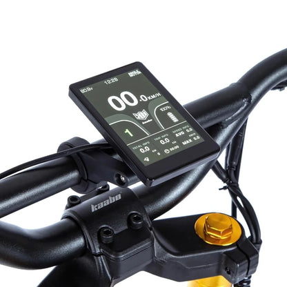 Electric Scooter Kaabo Wolf King Gt Pro features a digital display on the handlebars, showing speed and battery.