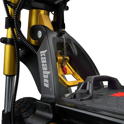 Electric Scooter Kaabo Wolf King Gtr features a sturdy frame, a robust footplate, and secure tether.