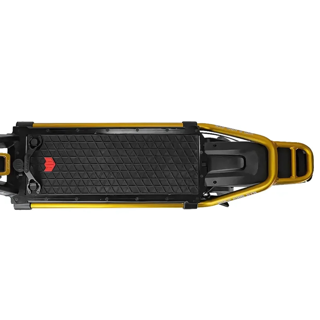 Electric Scooter Kaabo Wolf King Gtr features a sleek, sturdy design with a black textured deck and yellow frame.