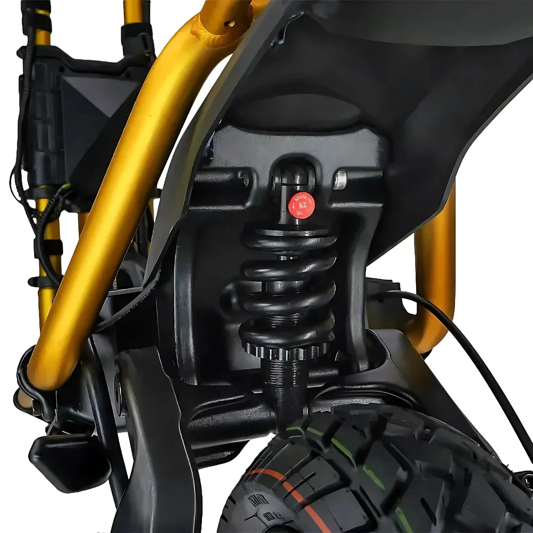 Electric Scooter Kaabo Wolf King Gtr features robust suspension system, high-quality wheels, and durable frame.