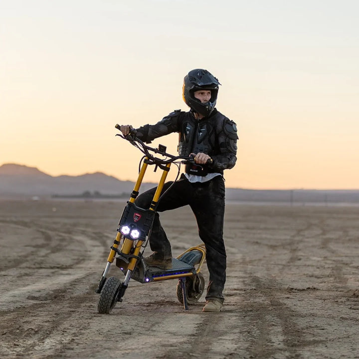 Electric Scooter Kaabo Wolf King Gtr, rugged design with powerful lights, for thrilling off-road adventures.