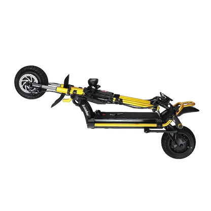 Electric Scooter Kaabo Wolf King Gtr features a sleek design with a bold yellow and black color scheme, compact frame.