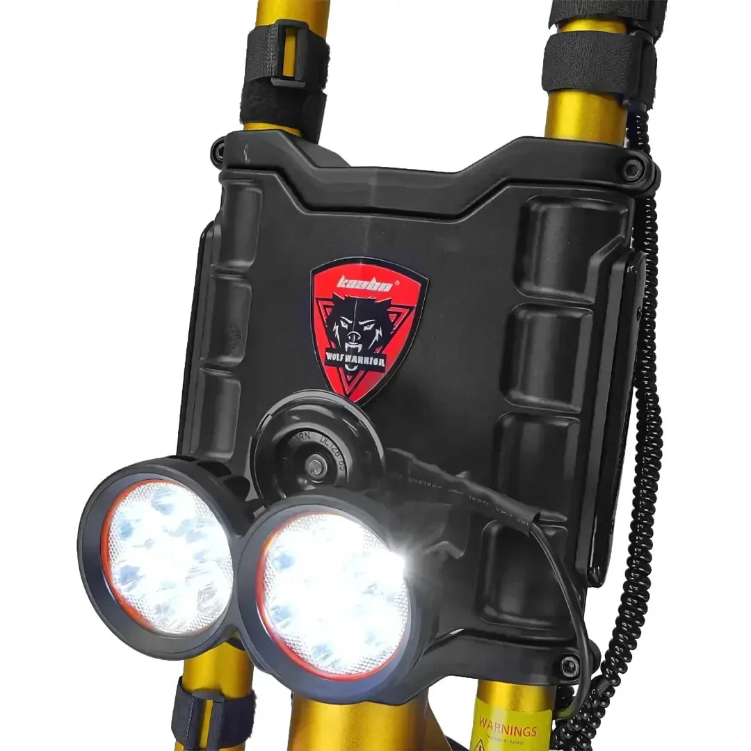 Electric scooter Kaabo Wolf King GTR – front lights and logo close-up