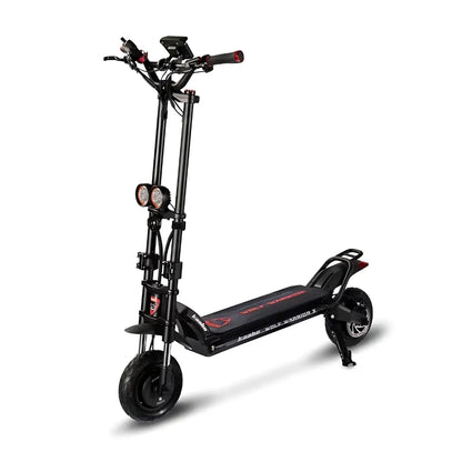Electric Scooter Kaabo Wolf Warrior X Plus features a sleek design, robust frame, dual headlights, and durable tires.