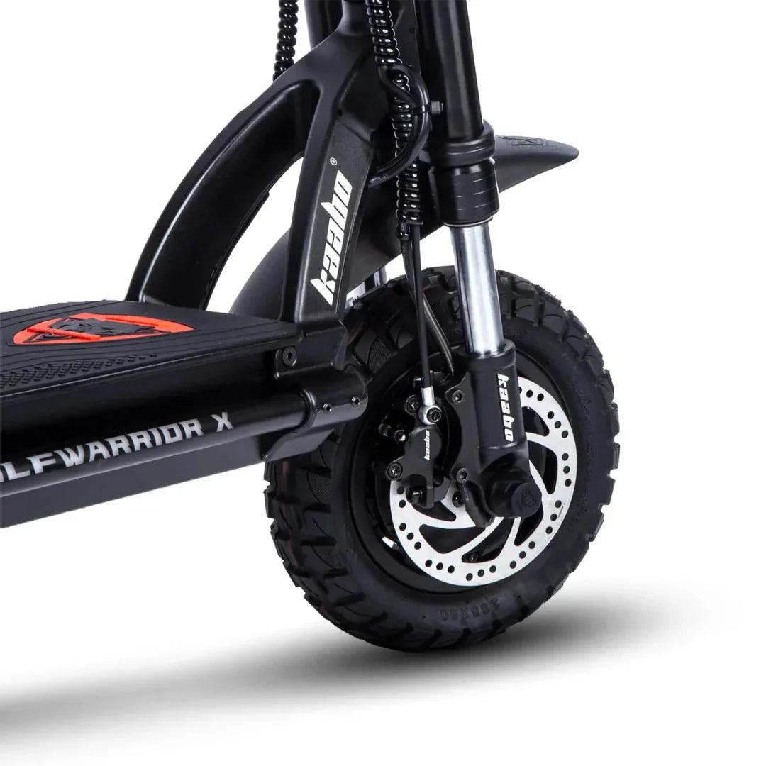 Electric scooter Kaabo Wolf Warrior X Plus – front wheel and disc brake detail