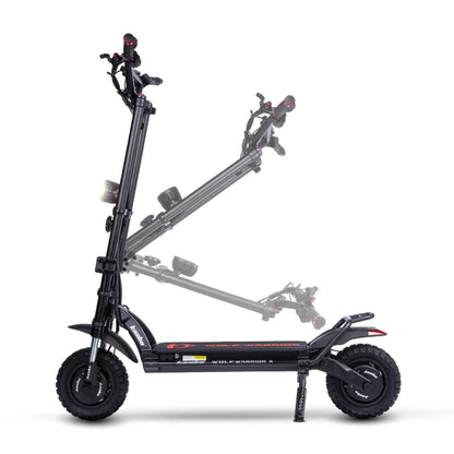 Electric Scooter Kaabo Wolf Warrior X Plus features a sleek design, adjustable handlebars, robust tires, and powerful lighting.