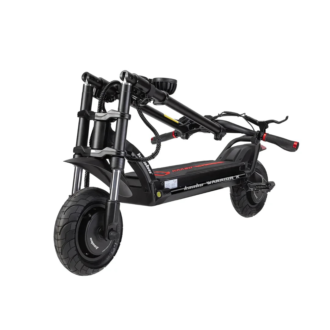 Electric Scooter Kaabo Wolf Warrior X Plus, features a robust design with thick tires, folding frame, and powerful motors.