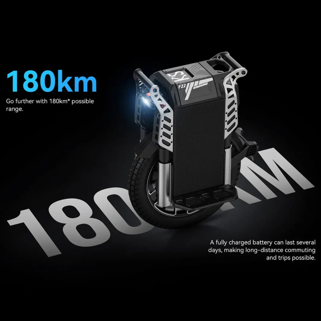 Electric unicycle KingSong F22 Pro – range infographic with unicycle