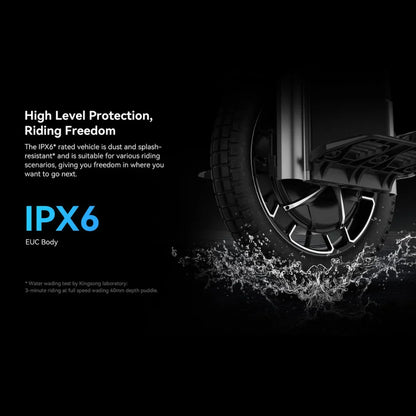 Electric Unicycle Kingsong F22 Pro features IPX6 rating for dust and splash resistance, ideal for any adventure.