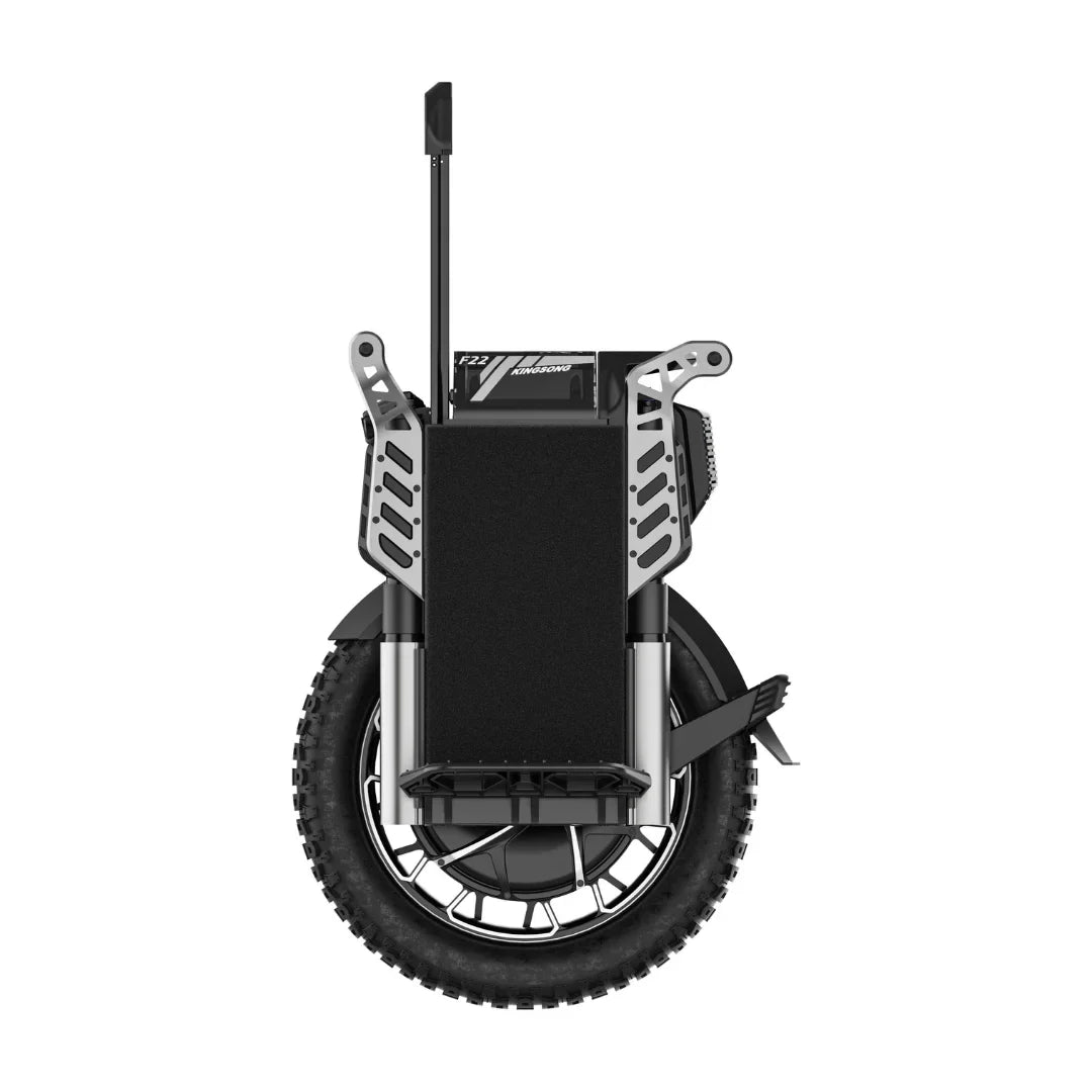 Electric Unicycle Kingsong F22 Pro features a robust design with a large tire, footpads, and durable frame.