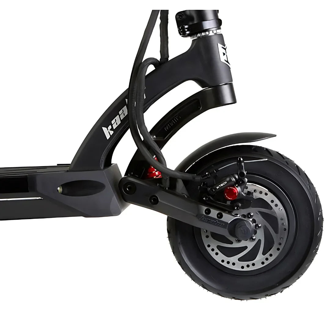 Electric scooter Kaabo Mantis 10 PLUS – front wheel and suspension detail