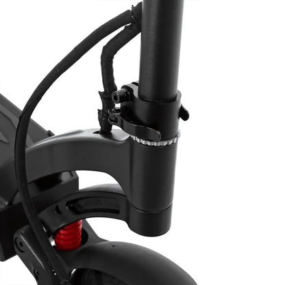 Product title: Electric Scooter Kaabo Mantis 10 Plus. Description: Close-up of the front fork and clamp of the Electric Scooter Kaabo Mantis 10 Plus.