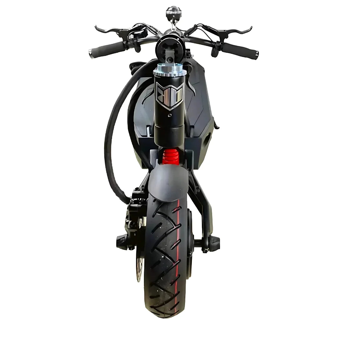 Electric scooter Kaabo Mantis 10 PLUS – front wheel and suspension close-up