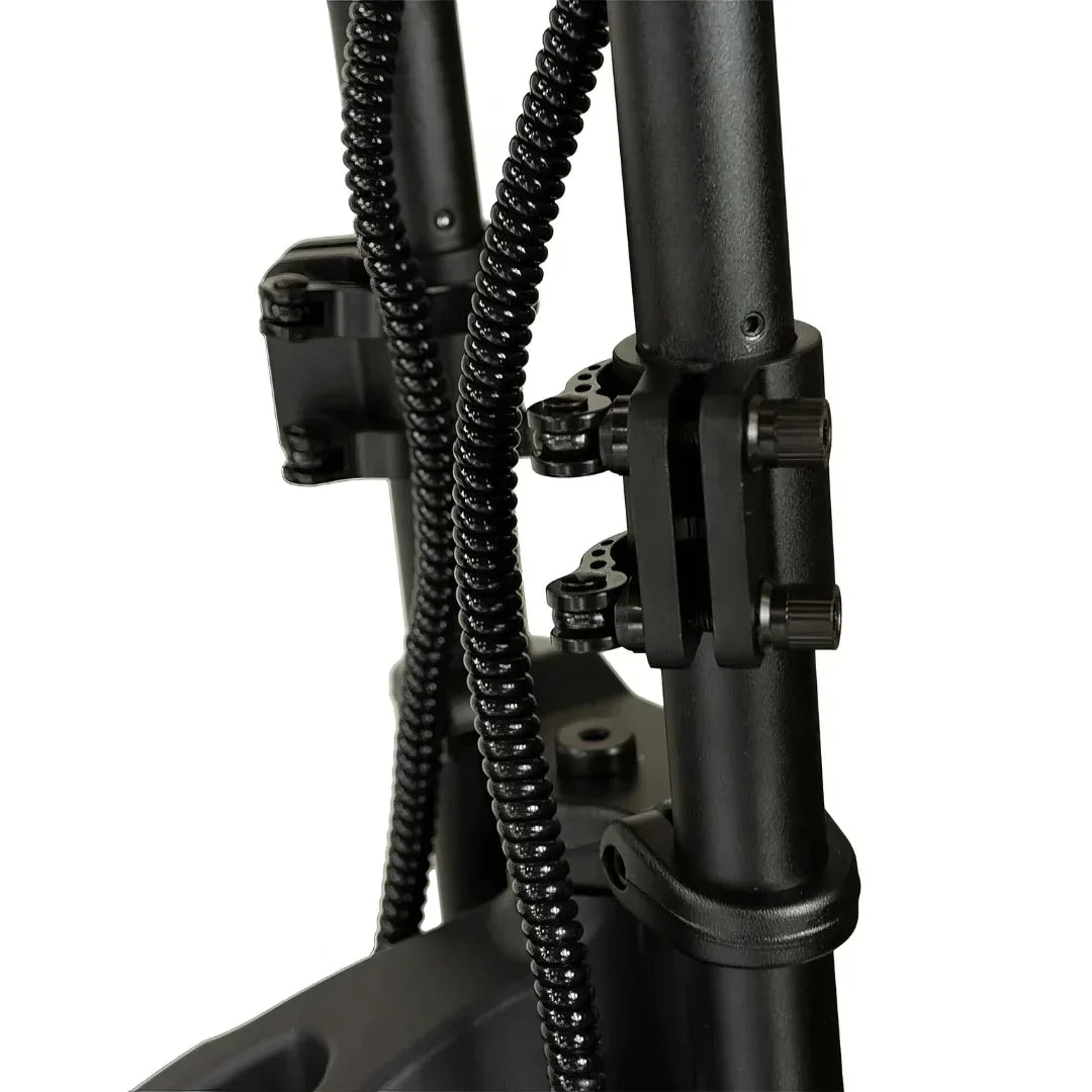Electric Scooter Kaabo Wolf Warrior X GT features a sturdy black frame with detailed cable management, showcasing durable components.