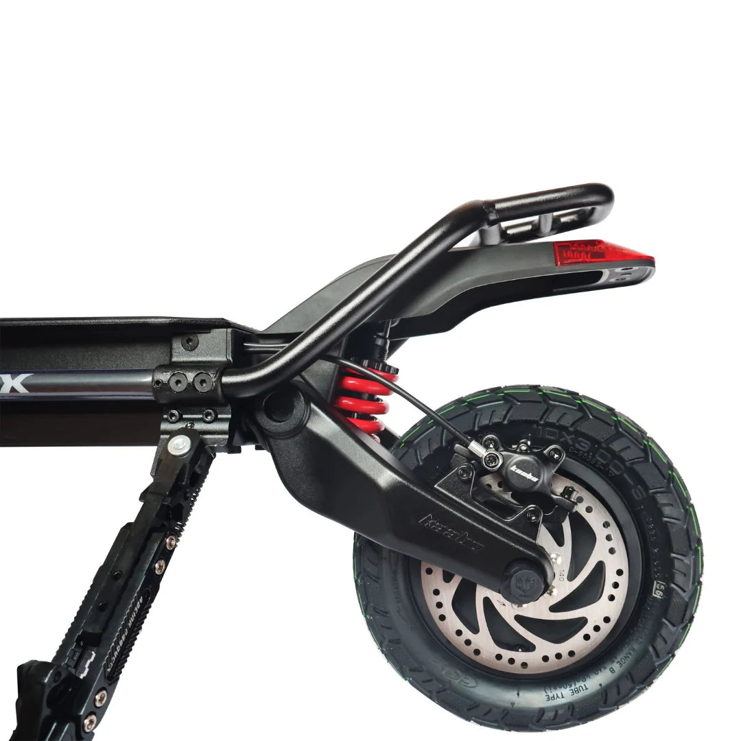 Electric scooter Kaabo Wolf Warrior X MAX – rear wheel, suspension, and fender close-up