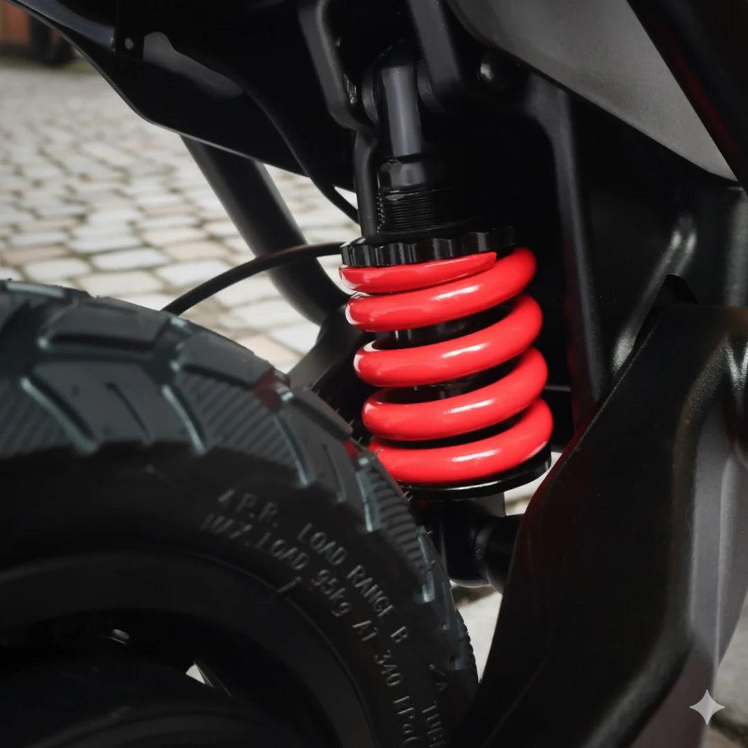 Electric scooter Kaabo Wolf Warrior X MAX – red spring suspension close-up